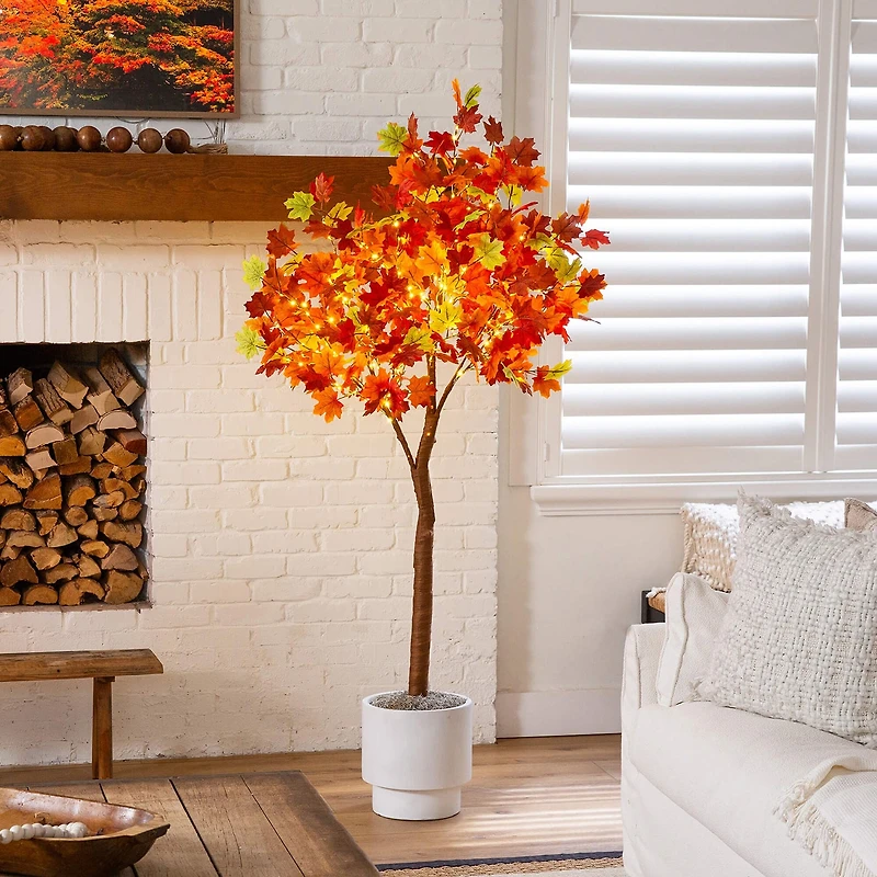 Nearly Natural 6ft Pre-Lit Autumn Maple Lighted Indoor Artificial Tree