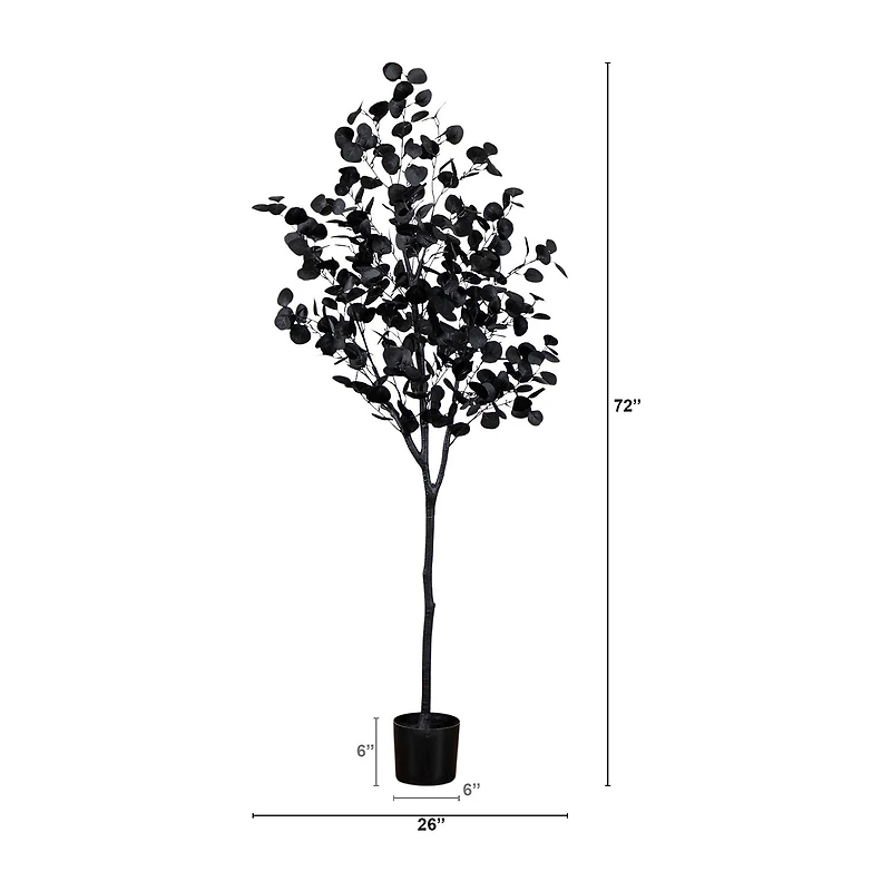Nearly Natural 6ft Halloween Black Eucalyptus Indoor Artificial Tree