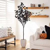 Nearly Natural 6ft Halloween Black Eucalyptus Indoor Artificial Tree