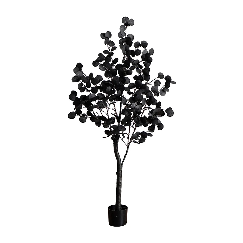 Nearly Natural 5ft Pre-Lit Black Eucalyptus Lighted Indoor Artificial Tree