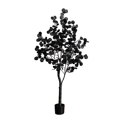 Nearly Natural 5ft Pre-Lit Black Eucalyptus Lighted Indoor Artificial Tree