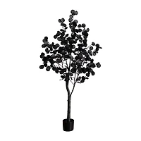 Nearly Natural 5ft Pre-Lit Black Eucalyptus Lighted Indoor Artificial Tree