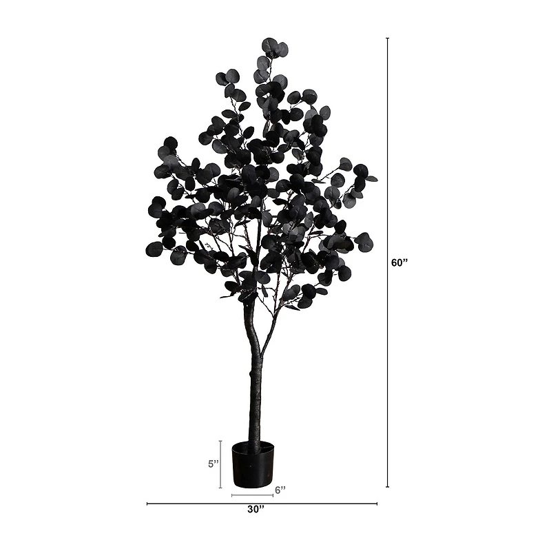 Nearly Natural 5ft Pre-Lit Black Eucalyptus Lighted Indoor Artificial Tree