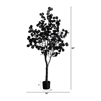 Nearly Natural 5ft Pre-Lit Black Eucalyptus Lighted Indoor Artificial Tree