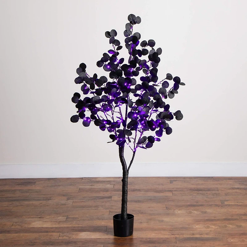 Nearly Natural 5ft Pre-Lit Black Eucalyptus Lighted Indoor Artificial Tree