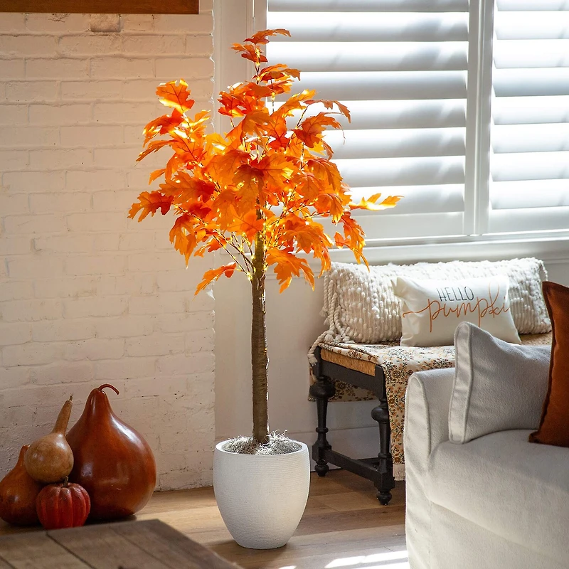 Nearly Natural 5ft Pre-Lit Autumn Maple Lighted Indoor Artificial Tree