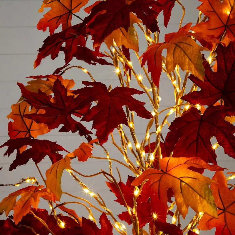 Nearly Natural 7ft Pre-Lit Autumn Weeping Maple Lighted Indoor Artificial Tree