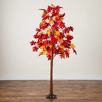 Nearly Natural 7ft Pre-Lit Autumn Weeping Maple Lighted Indoor Artificial Tree