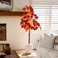 Nearly Natural 7ft Pre-Lit Autumn Weeping Maple Lighted Indoor Artificial Tree