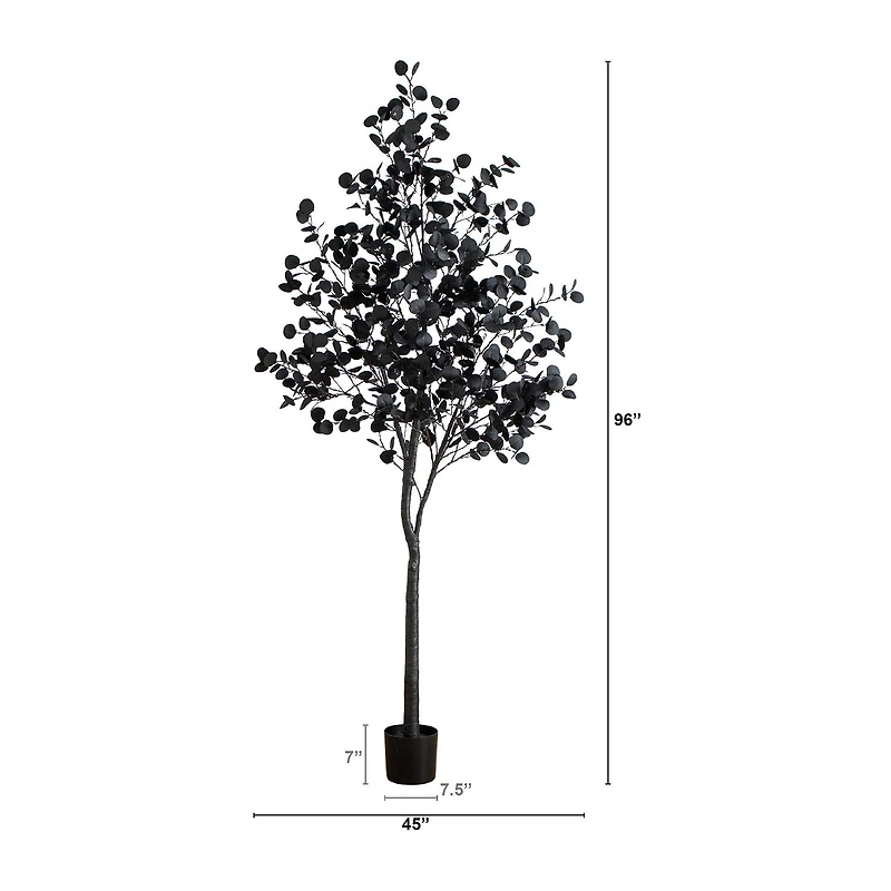 Nearly Natural 8ft Pre-Lit Black Eucalyptus Lighted Indoor Artificial Tree