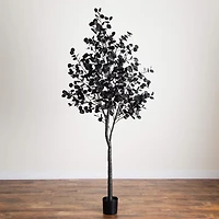 Nearly Natural 8ft Pre-Lit Black Eucalyptus Lighted Indoor Artificial Tree