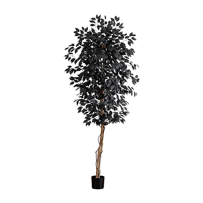 Nearly Natural 6ft Black Halloween Ficus Indoor Artificial Tree