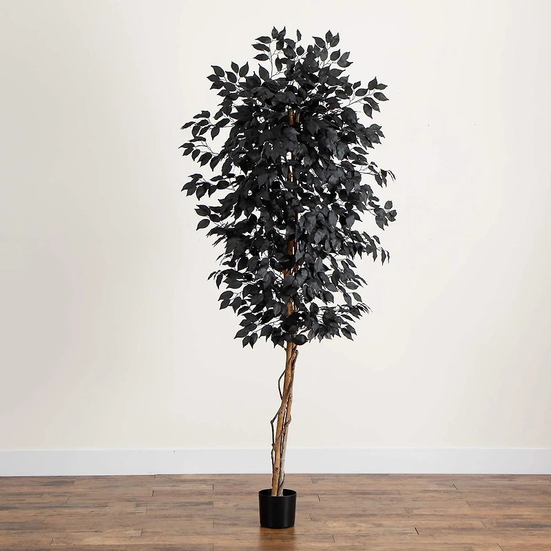Nearly Natural 6ft Black Halloween Ficus Indoor Artificial Tree