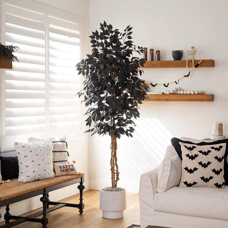 Nearly Natural 6ft Black Halloween Ficus Indoor Artificial Tree