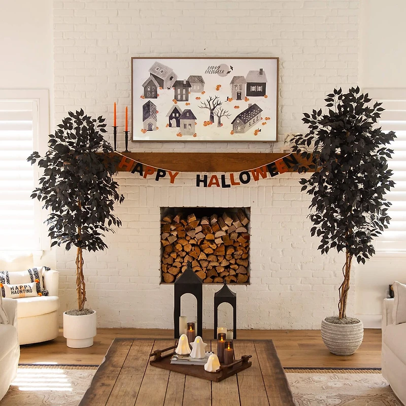 Nearly Natural 6ft Black Halloween Ficus Indoor Artificial Tree