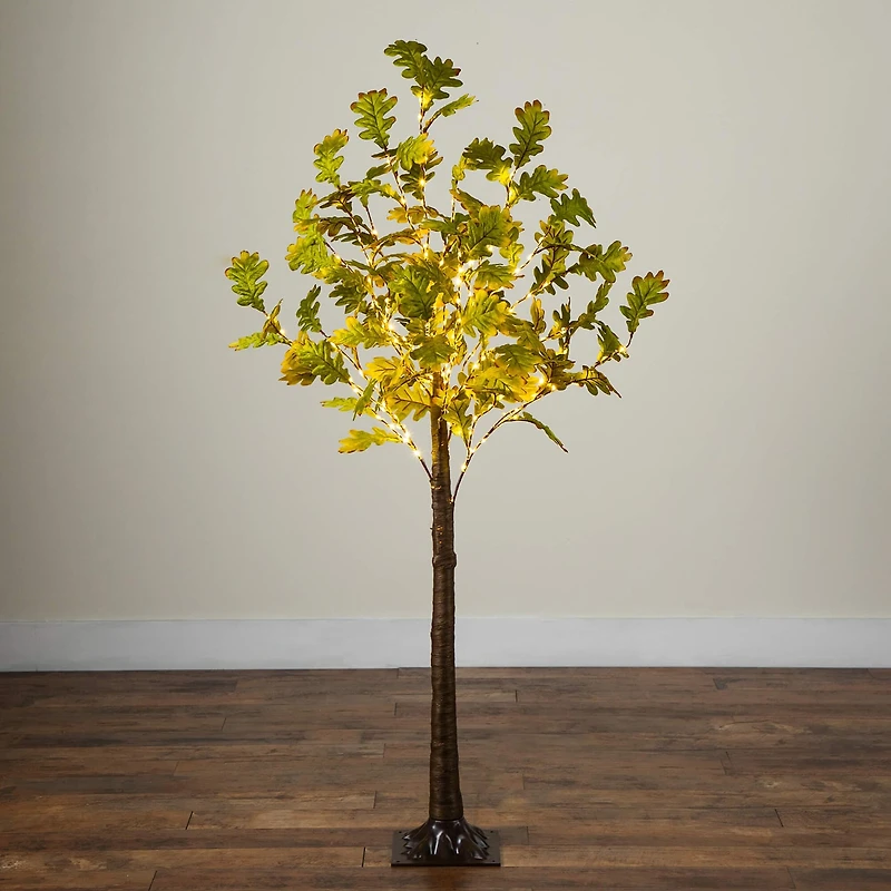 Nearly Natural 6ft Pre-Lit Autumn Oak Lighted Indoor Artificial Tree