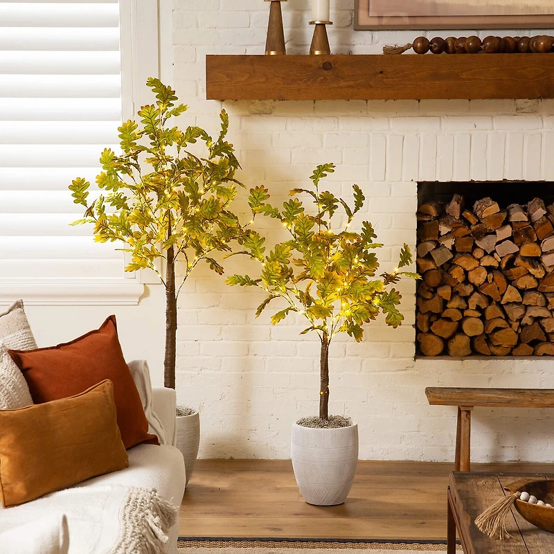 Nearly Natural 6ft Pre-Lit Autumn Oak Lighted Indoor Artificial Tree