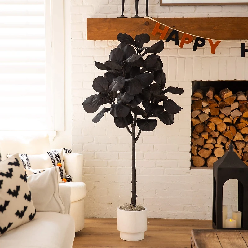 Nearly Natural 5ft Black Fiddle Leaf Indoor Artificial Tree
