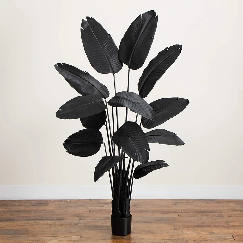 Nearly Natural 6ft Halloween Black Travelers Palm Indoor Artificial Tree