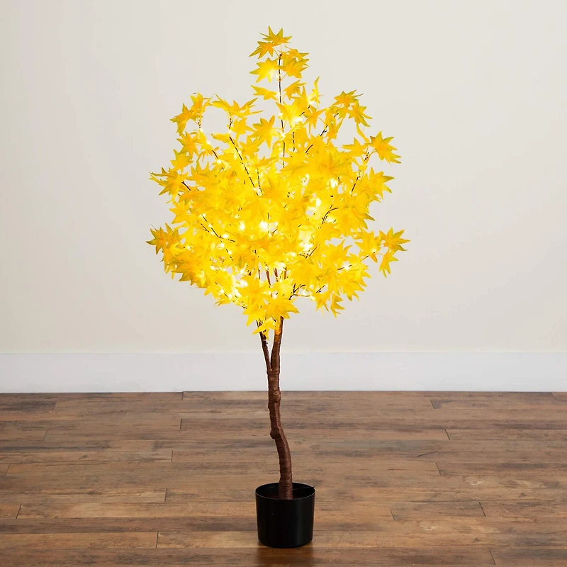 Nearly Natural 4ft Pre-Lit Yellow Autumn Maple Lighted Indoor Artificial Tree