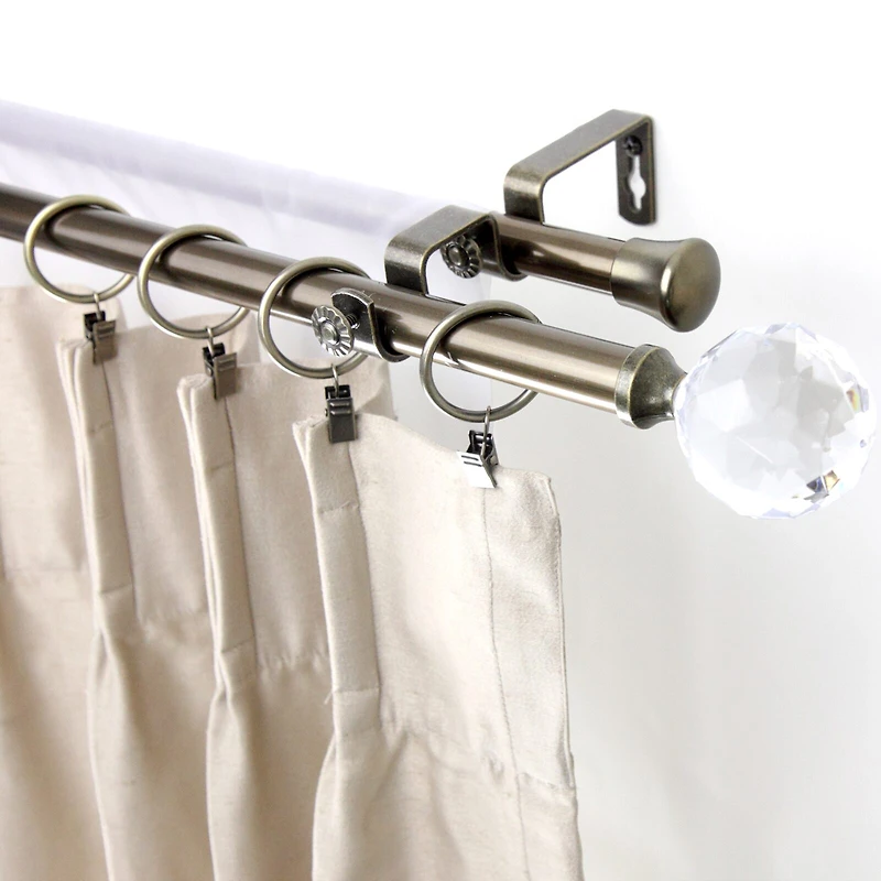Rod Desyne Double 13/16" Adjustable Curtain with Faceted Finials