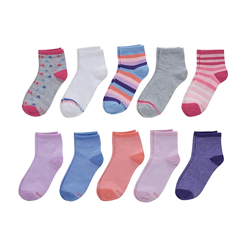 Hanes Big Kid Girls Multi-Pack 10 Pair Low Cut Socks