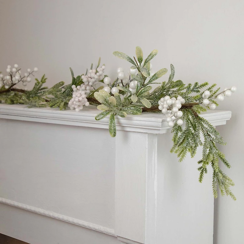 Northlight Frosted Foliage And Berries Artificial Unlit Christmas Indoor Garland