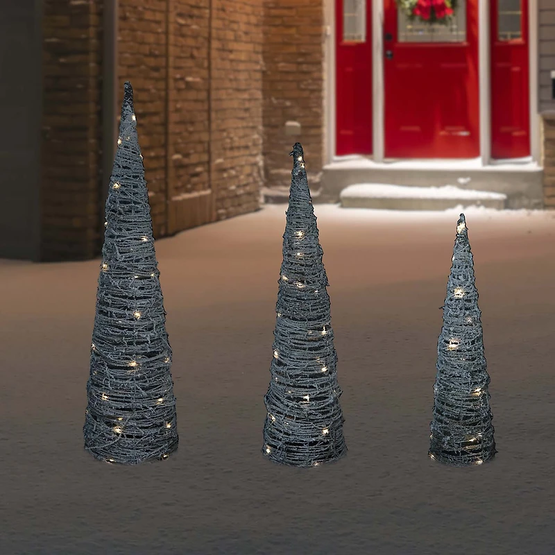 Northlight Led Snowy Rattan Cone Tree 3-pc. Lighted Christmas Tabletop Decor
