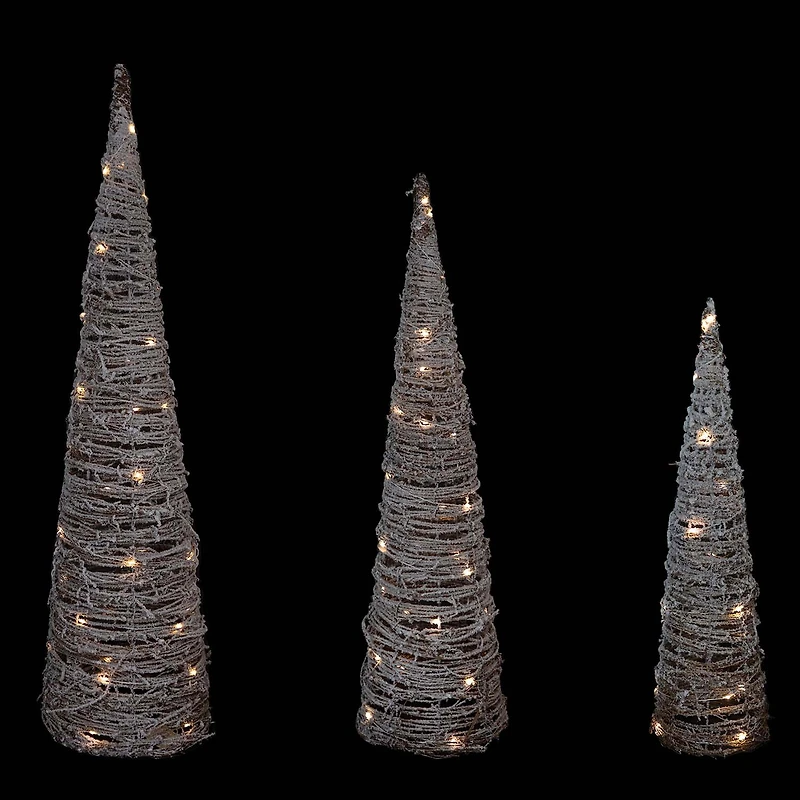 Northlight Led Snowy Rattan Cone Tree 3-pc. Lighted Christmas Tabletop Decor