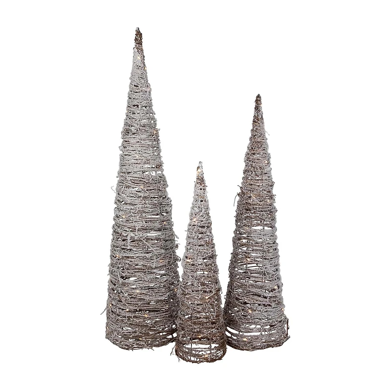 Northlight Led Snowy Rattan Cone Tree 3-pc. Lighted Christmas Tabletop Decor