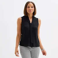Black Label by Evan-Picone Womens Split Tie Neck Sleeveless Blouse