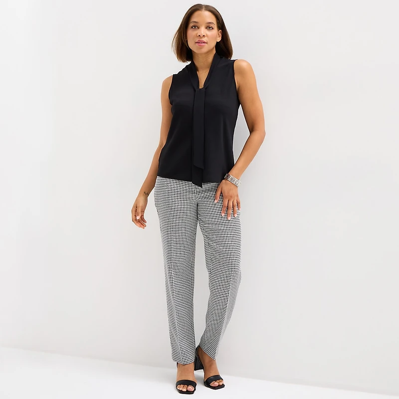 Black Label by Evan-Picone Womens Split Tie Neck Sleeveless Blouse