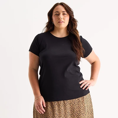 St. John's Bay Womens Plus Crew Neck Short Sleeve T-Shirt