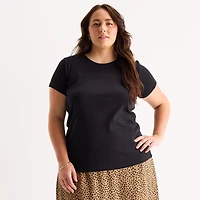 St. John's Bay Womens Plus Crew Neck Short Sleeve T-Shirt