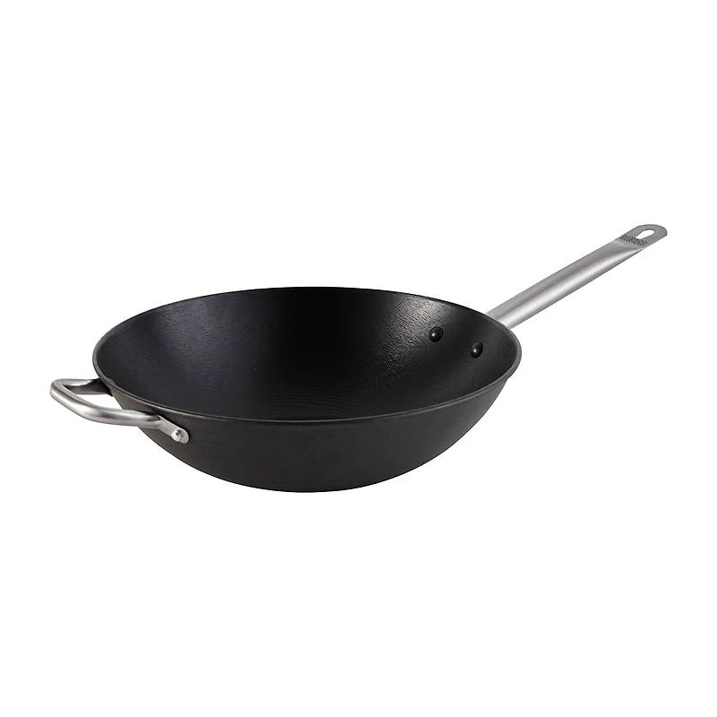 IMUSA Pre-Seasoned Light Cast Iron 14" Wok with Stainless Steel Handles