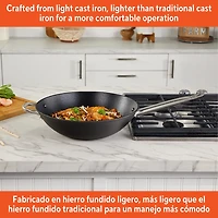 IMUSA Pre-Seasoned Light Cast Iron 14" Wok with Stainless Steel Handles