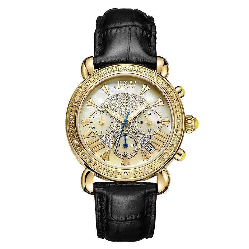 JBW Victory Womens 1/6 CT. T.W. Diamond Black Leather Strap Watch JB-6210L-A