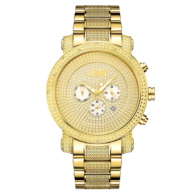 JBW Victor Mens Diamond- and Crystal-Accent Gold-Tone Stainless Steel Watch JB-8102-A