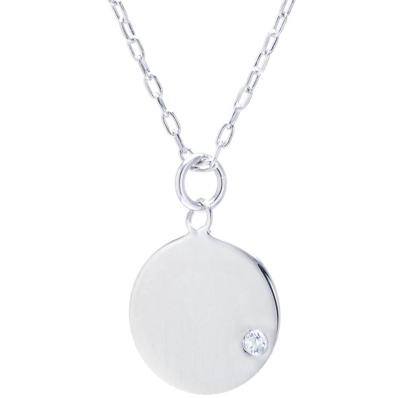Silver Treasures Sterling Silver 16 Inch Cable Cubic Zirconia Round Pendant Necklace