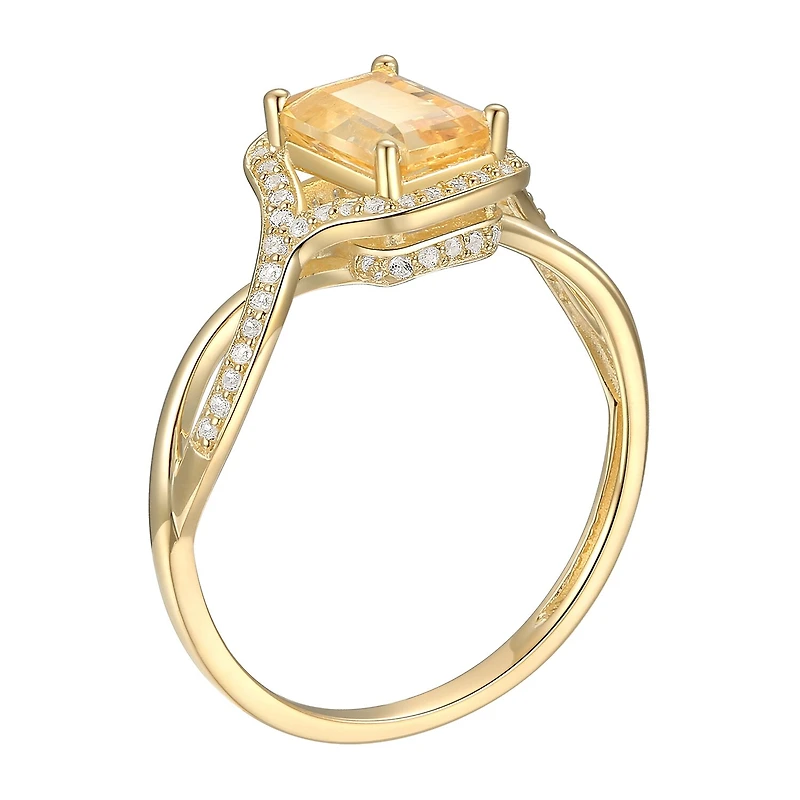Womens Genuine Yellow Citrine 10K Gold Cocktail Ring