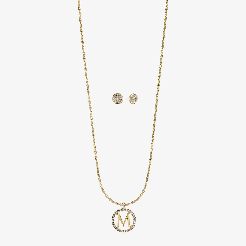 Monet Jewelry Initial Pendant Necklace And Stud Earring Womens Glass Round 2-pc. Jewelry Set