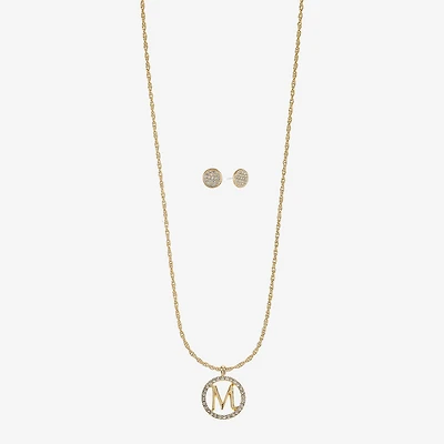 Monet Jewelry Initial Pendant Necklace And Stud Earring Womens Glass Round 2-pc. Jewelry Set