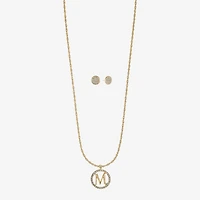 Monet Jewelry Initial Pendant Necklace And Stud Earring Womens Glass Round 2-pc. Jewelry Set