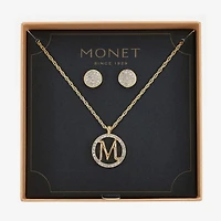 Monet Jewelry Initial Pendant Necklace And Stud Earring Womens Glass Round 2-pc. Jewelry Set