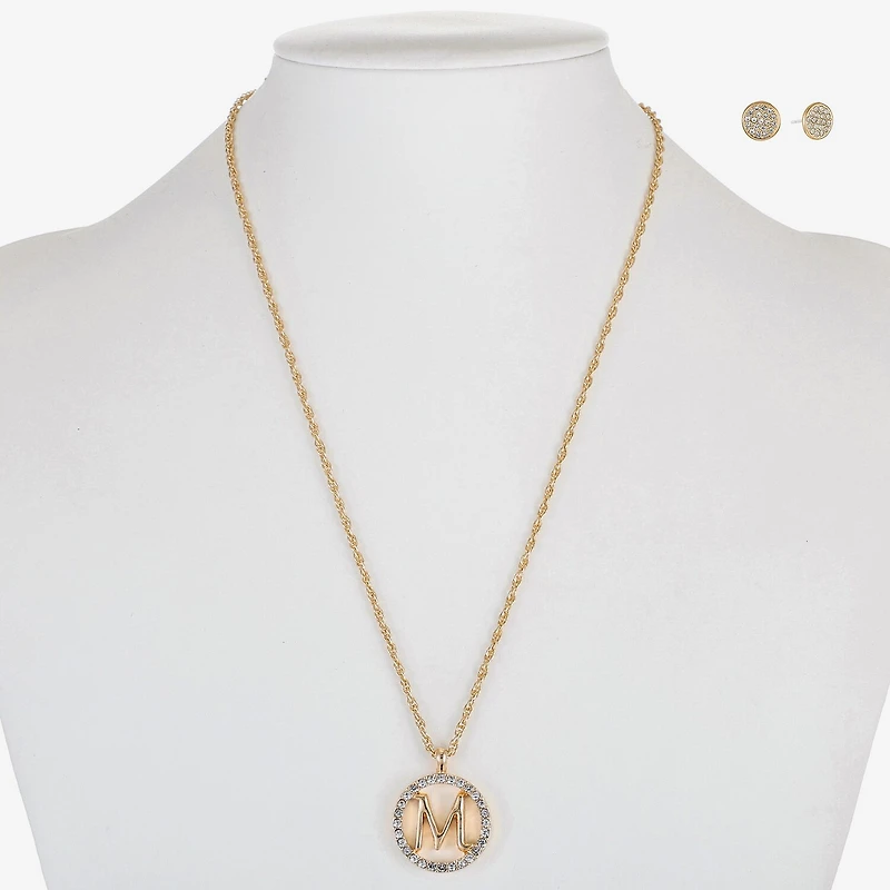 Monet Jewelry Initial Pendant Necklace And Stud Earring Womens Glass Round 2-pc. Jewelry Set
