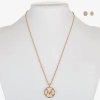 Monet Jewelry Initial Pendant Necklace And Stud Earring Womens Glass Round 2-pc. Jewelry Set