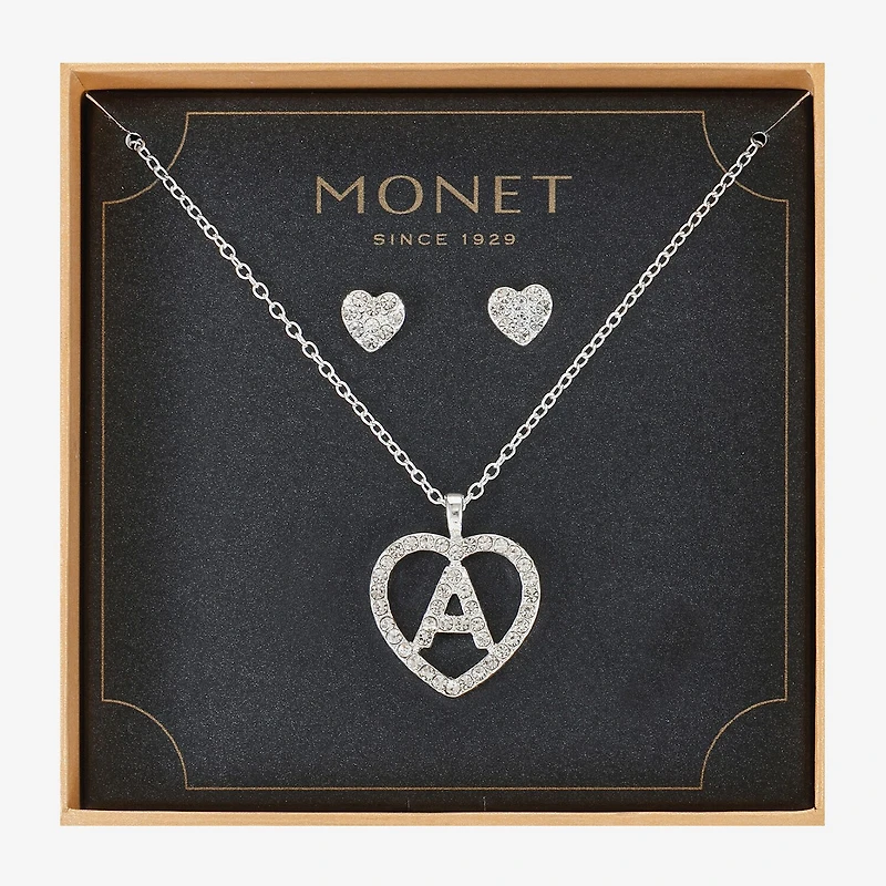 Monet Jewelry Initial Pendant Necklace And Stud Earring Womens Glass Heart 2-pc. Set