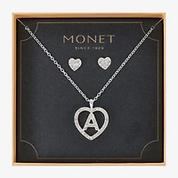 Monet Jewelry Initial Pendant Necklace And Stud Earring Womens Glass Heart 2-pc. Set