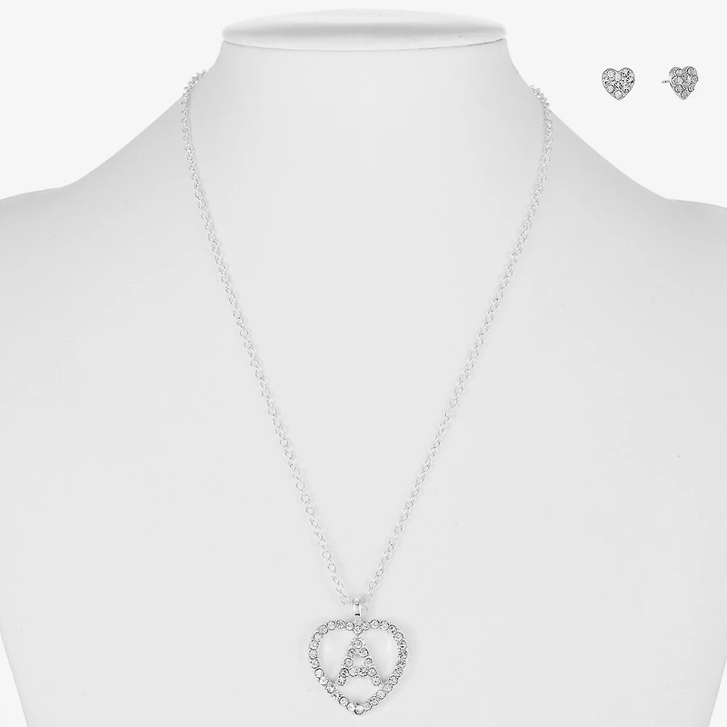 Monet Jewelry Initial Pendant Necklace And Stud Earring Womens Glass Heart 2-pc. Set