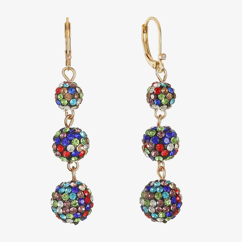 Monet Jewelry Gold Tone Linear Womens Red Glass Round Drop Earrings